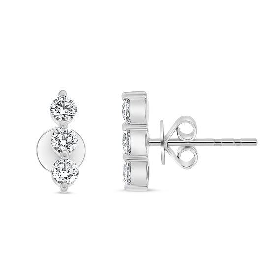 14K White Gold Round Diamond Earrings