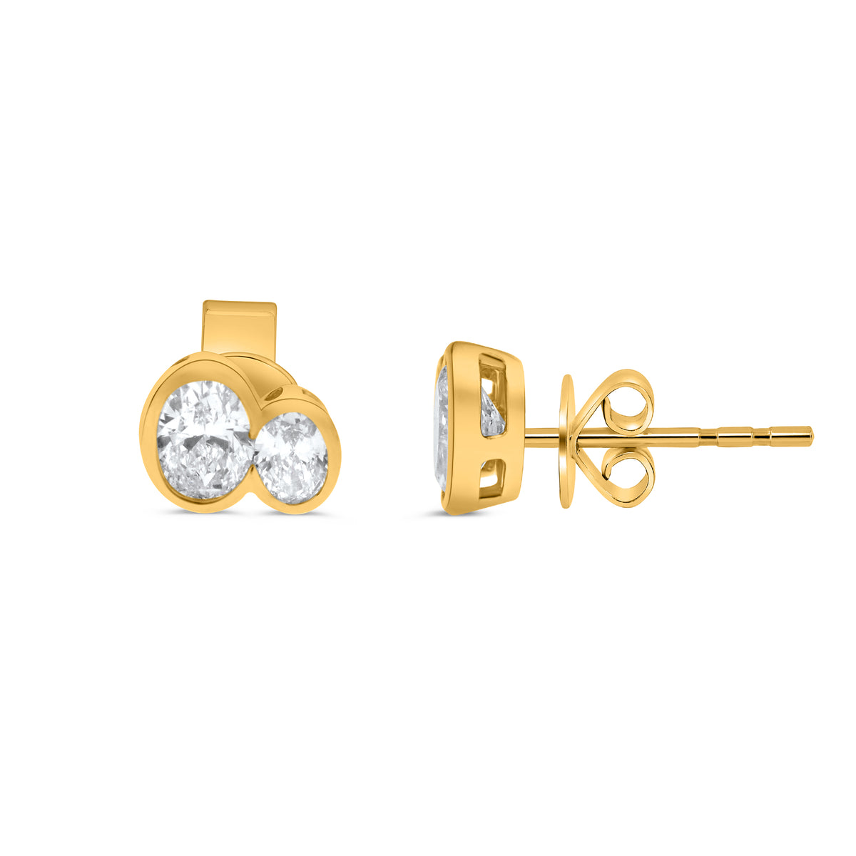 14K Yellow Gold Oval Diamond Earrings