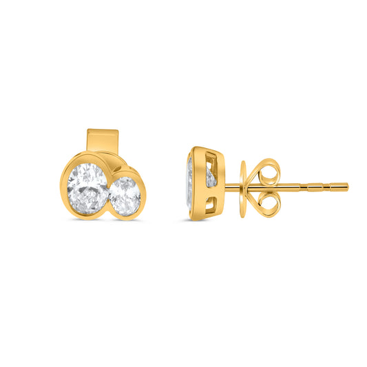 14K Yellow Gold Oval Diamond Earrings