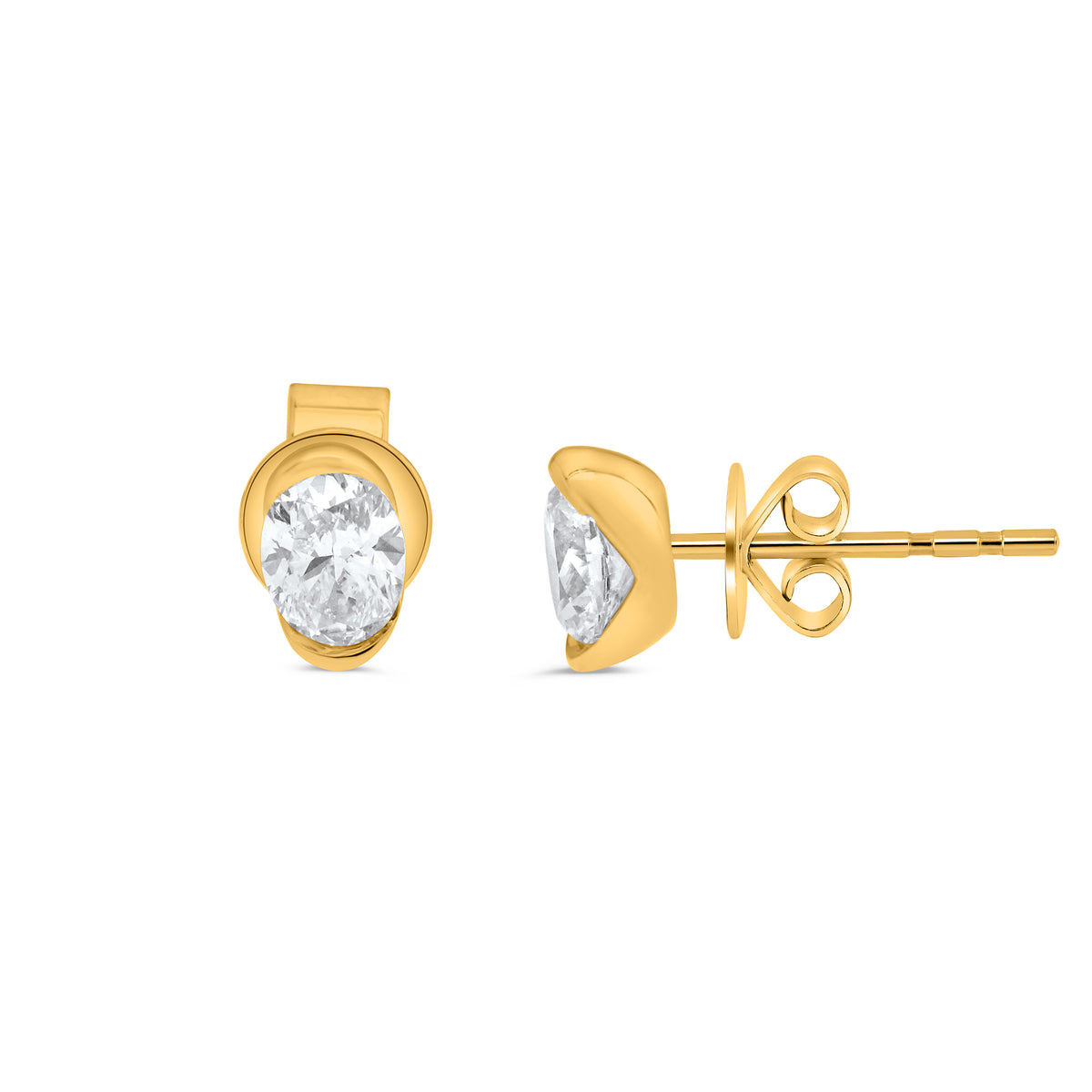 14K Yellow Gold Oval Diamond Earrings