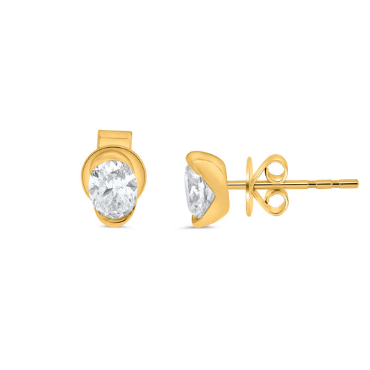 14K Yellow Gold Oval Diamond Earrings