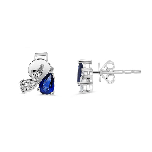 14K White Gold Pear Sapphire Cluster Earrings