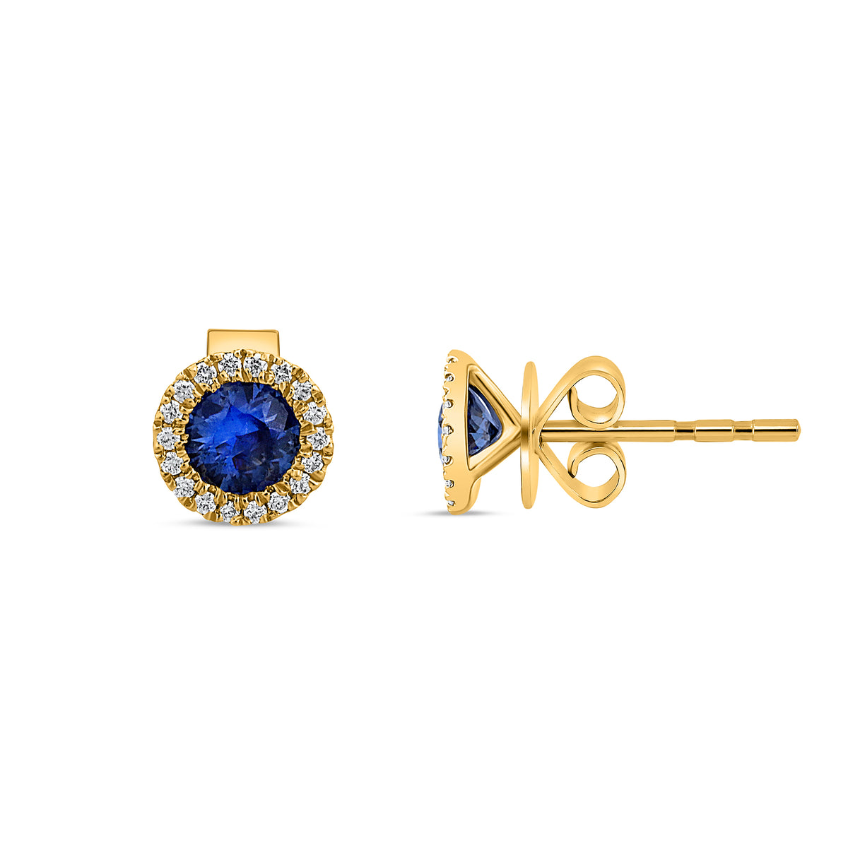 14K Yellow Gold Round Sapphire Halo Earrings