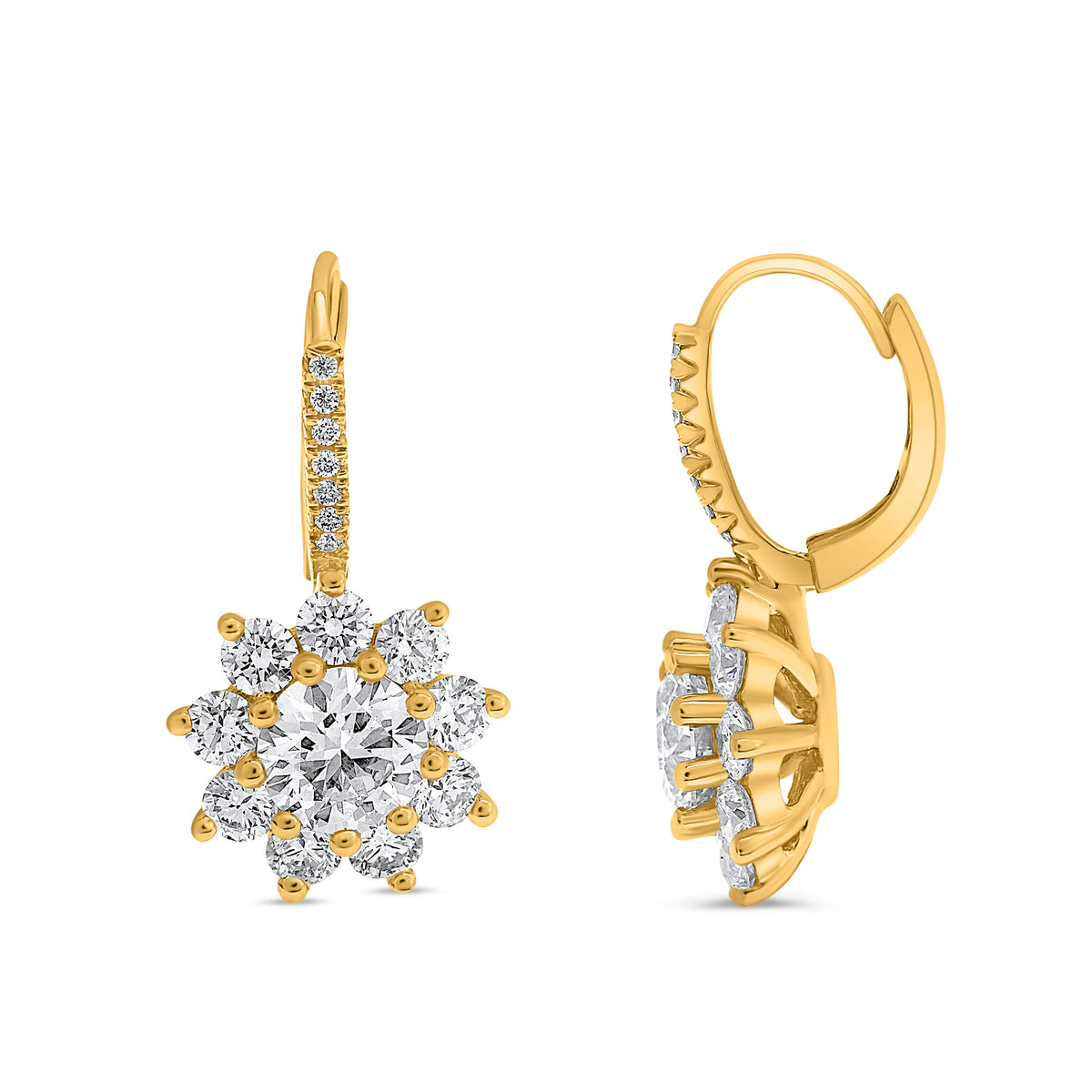 14K Yellow Gold Round Diamond Halo Earrings