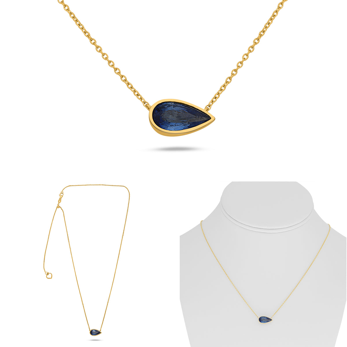 14K Yellow Gold Pear Sapphire Necklace