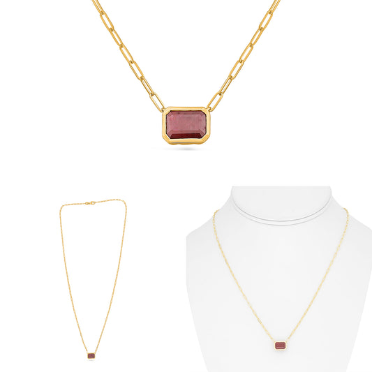 14K Yellow Gold Cushion Ruby Necklace