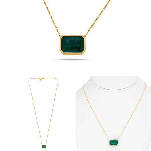 14K Yellow Gold Cushion Emerald Necklace