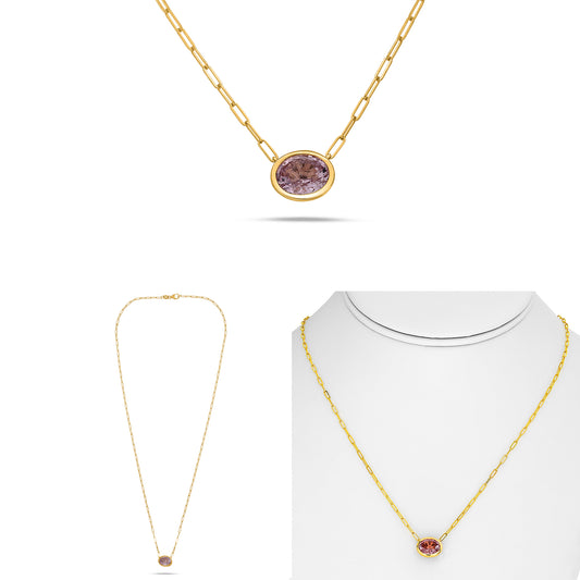 14K Yellow Gold Oval Sapphire Necklace