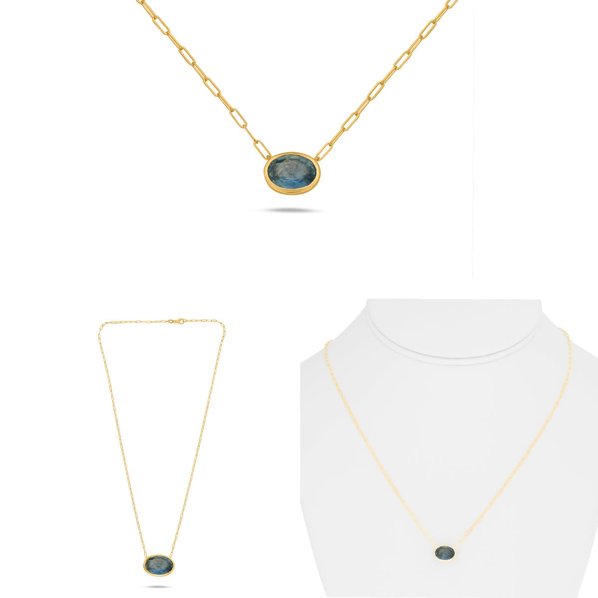 14K Yellow Gold Oval Green Sapphire Necklace