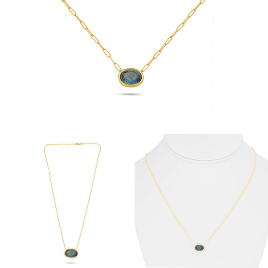 14K Yellow Gold Oval Green Sapphire Necklace