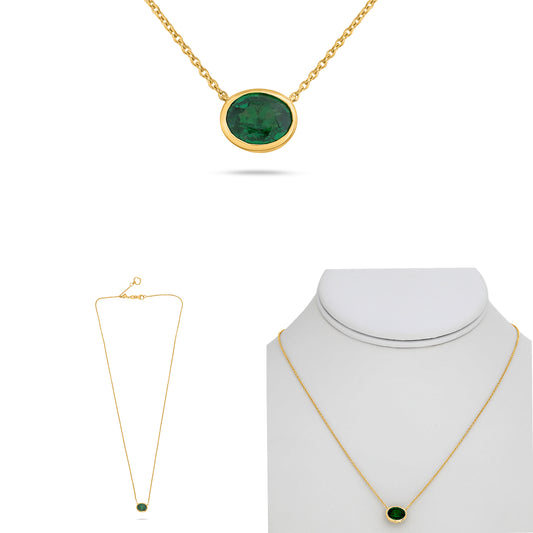 14K Yellow Gold Oval Tsavorite Necklace