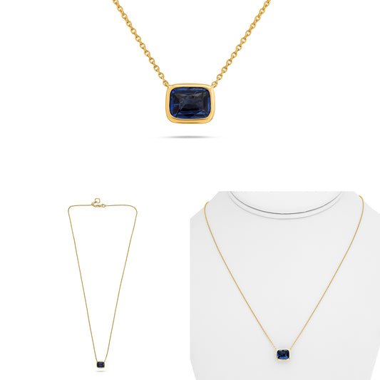 14K Yellow Gold Cushion Sapphire Necklace