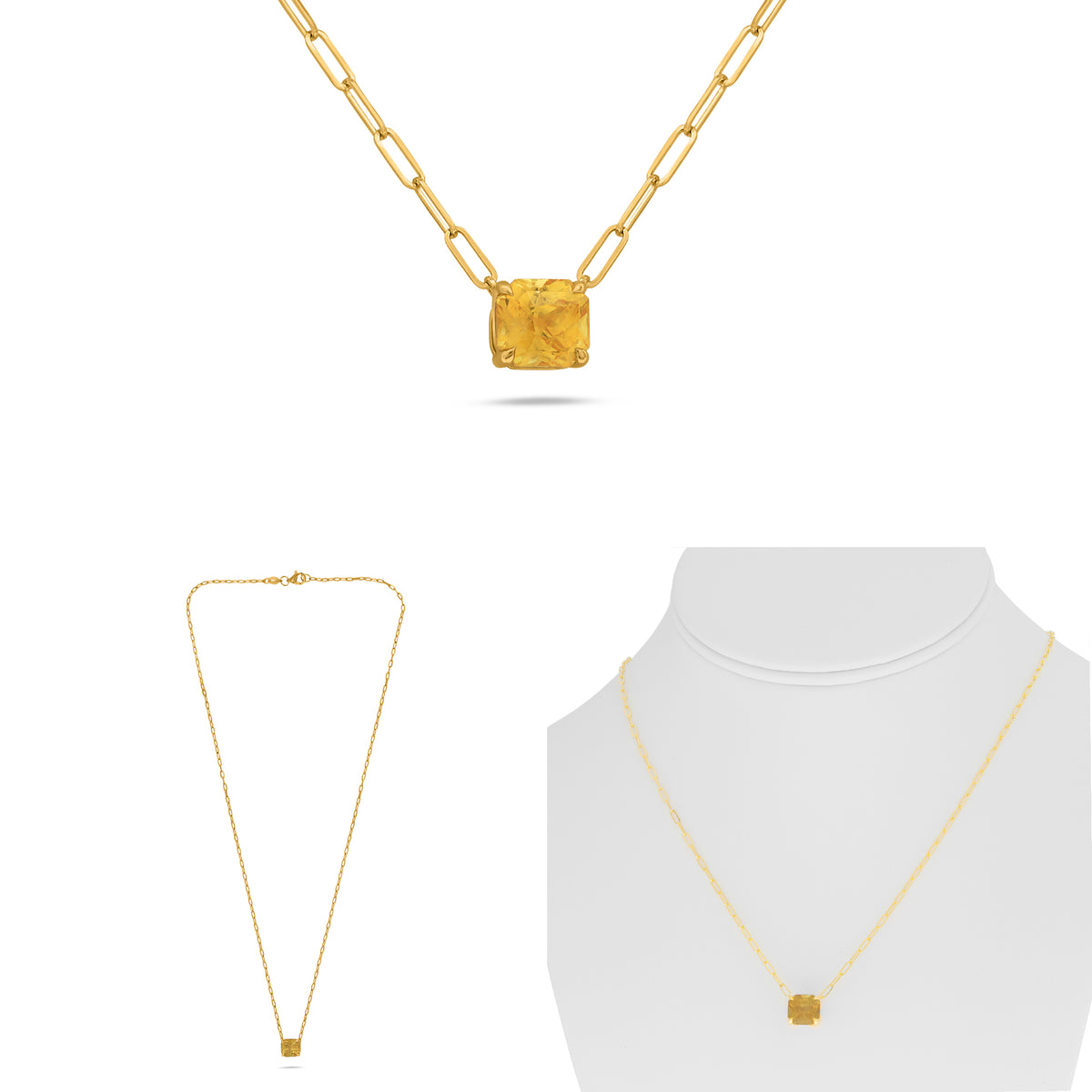 18K Yellow Gold Emerald Cut Yellow Sapphire Necklace