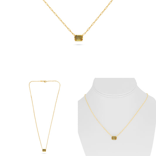18K Yellow Gold Emerald Cut Yellow Sapphire Necklace
