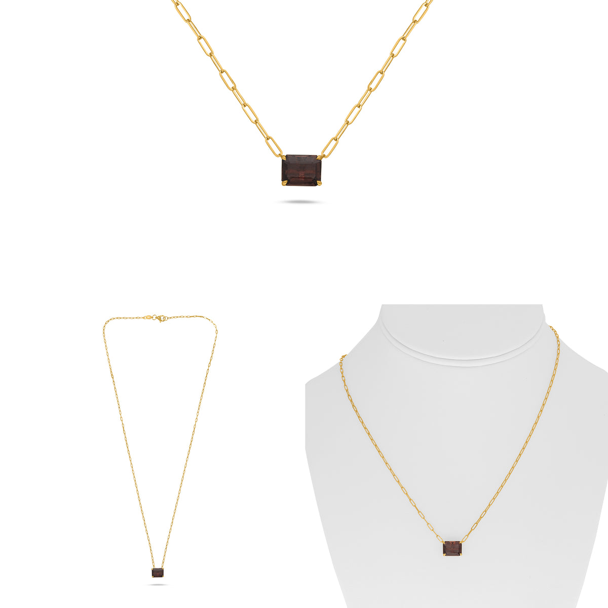 18K Yellow Gold Emerald Cut Orange Sapphire Necklace