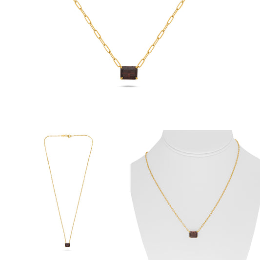 18K Yellow Gold Emerald Cut Orange Sapphire Necklace