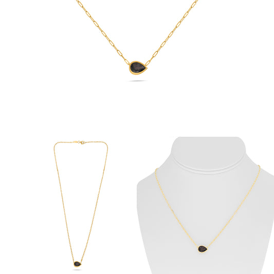 18K Yellow Gold Pear Pink Sapphire Necklace