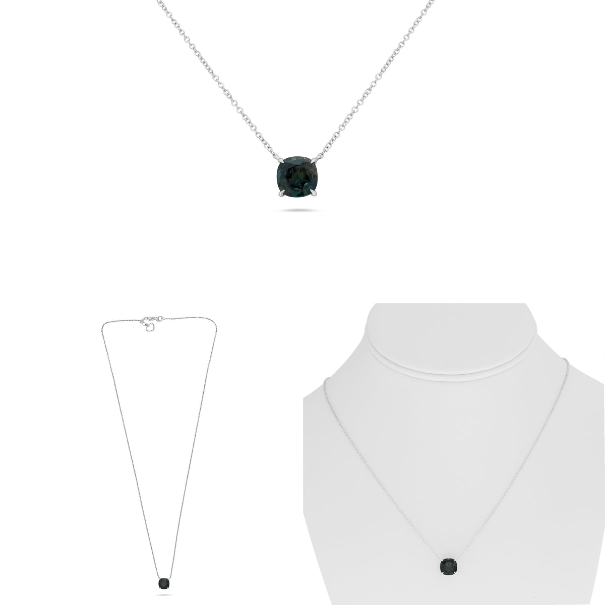 18K White Gold Cushion Green Sapphire Necklace
