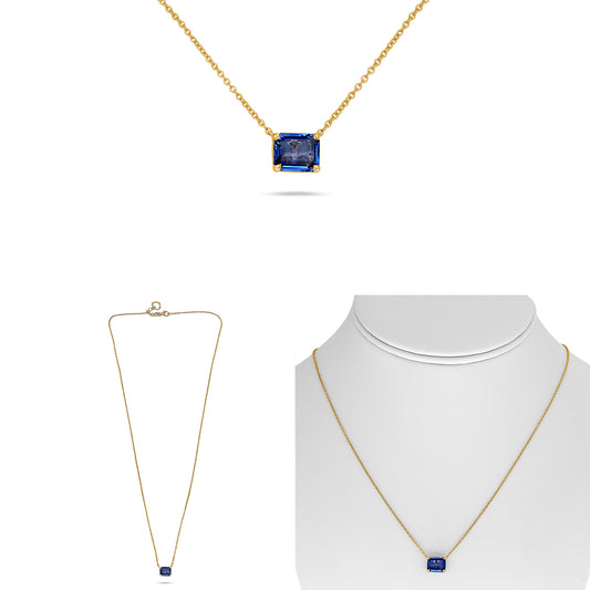 14K Yellow Gold Emerald Cut Sapphire Necklace