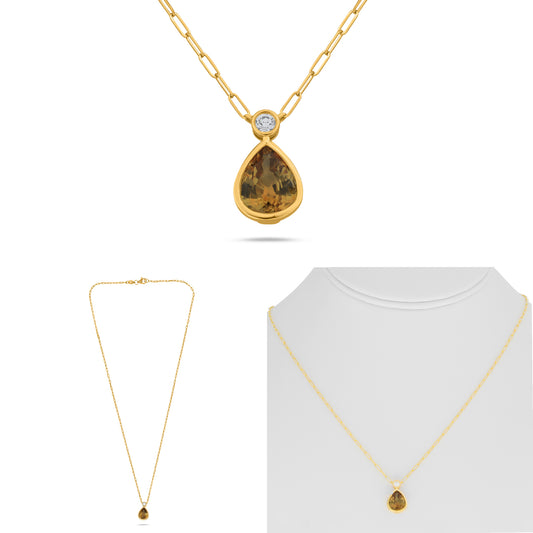 18K Yellow Gold Pear Yellow Sapphire Necklace