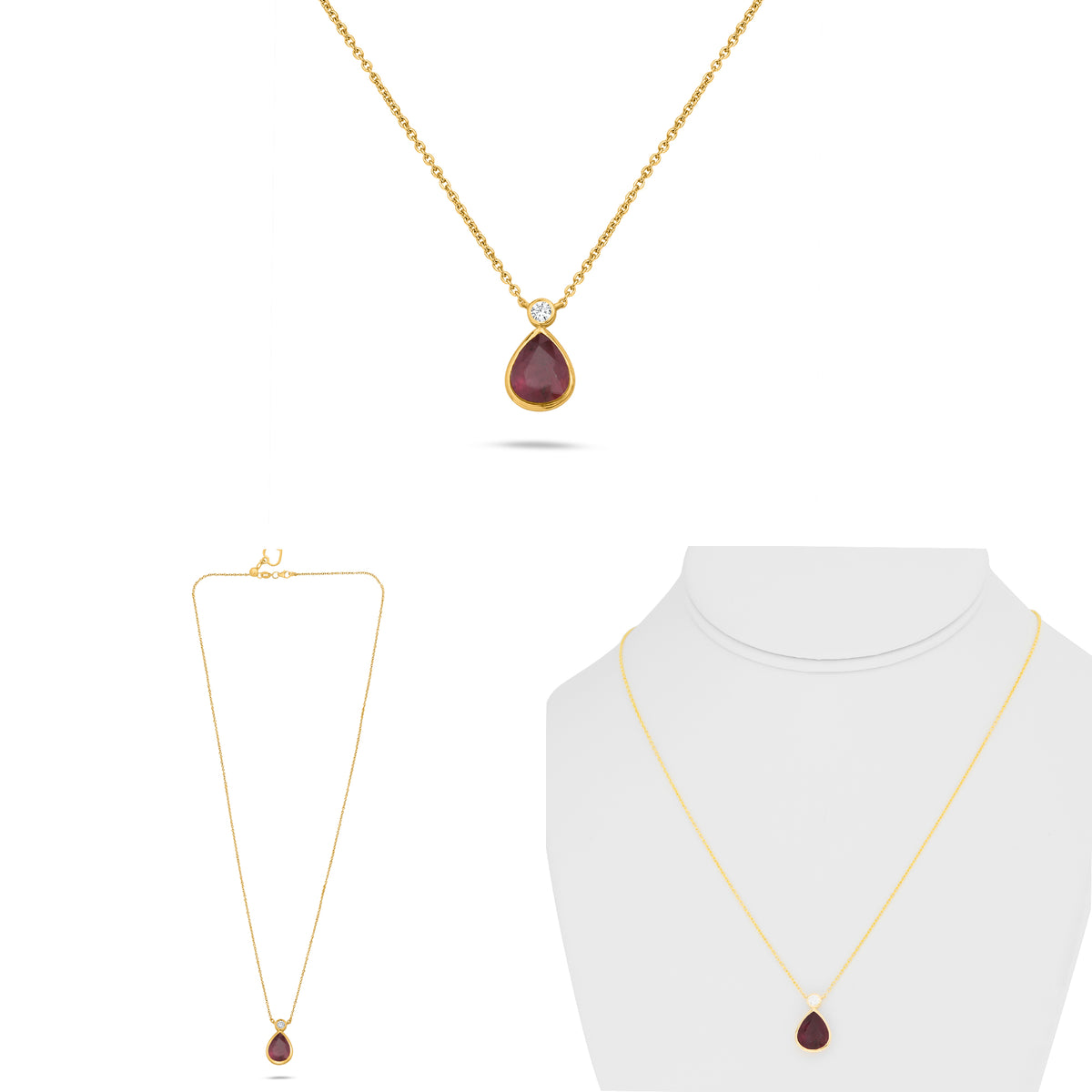 14K Yellow Gold Pear Ruby Necklace
