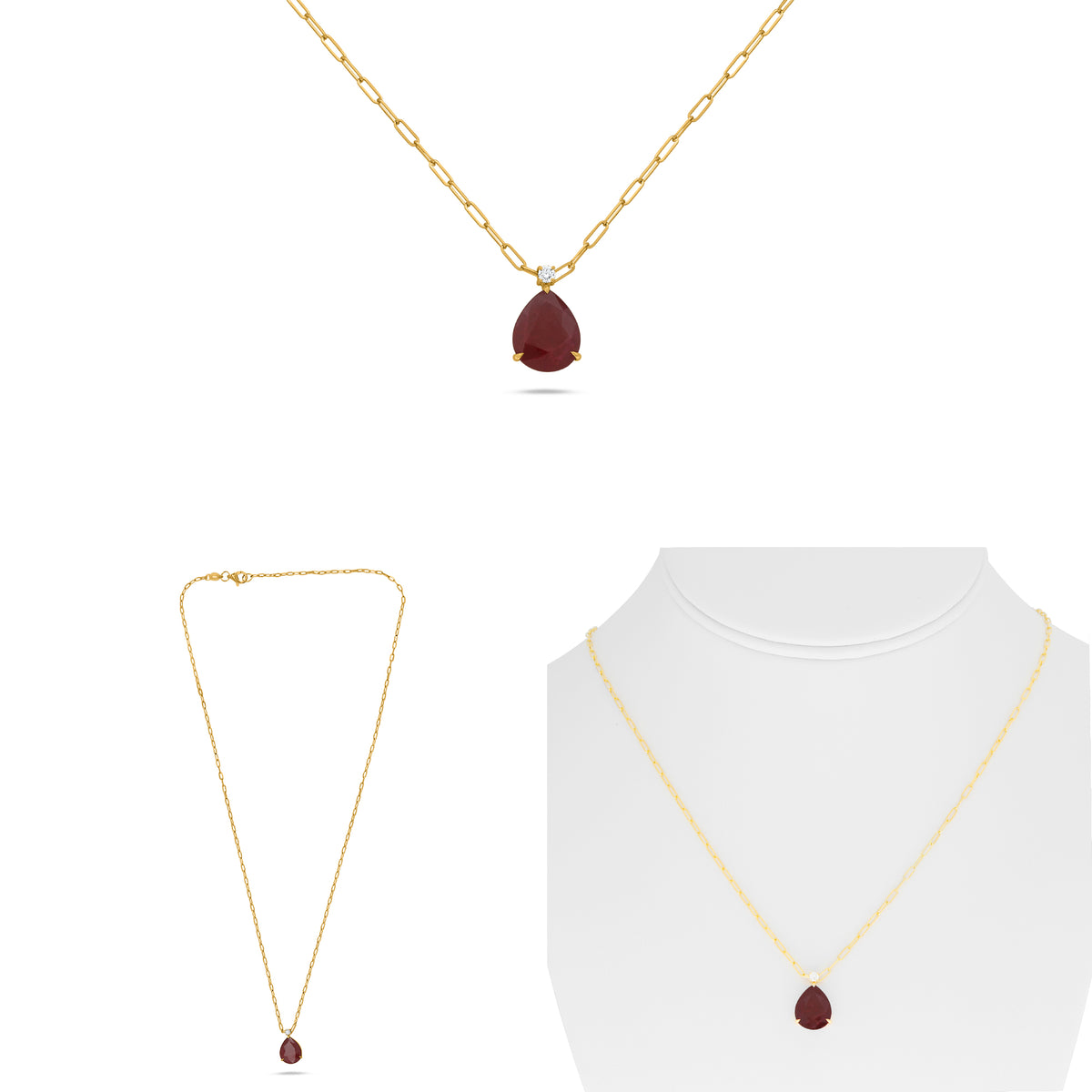 18K Yellow Gold Pear Ruby Necklace