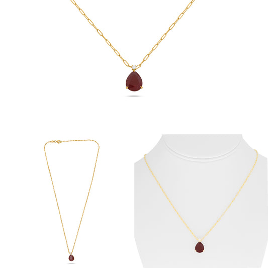 18K Yellow Gold Pear Ruby Necklace