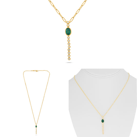 18K Yellow Gold Oval Emerald Necklace