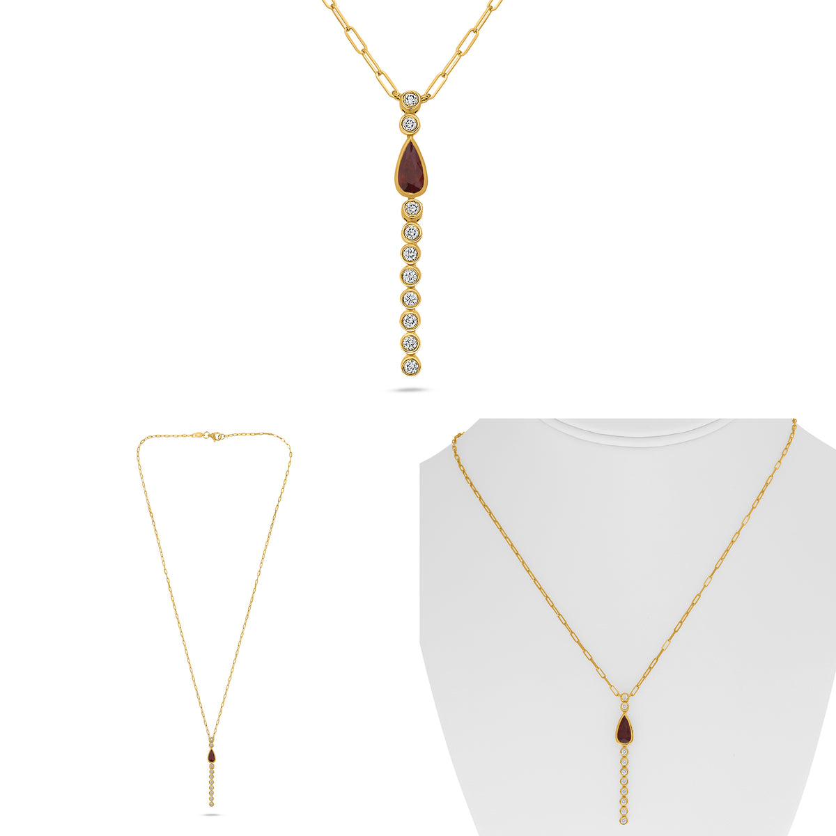 14K Yellow Gold Pear Ruby Necklace