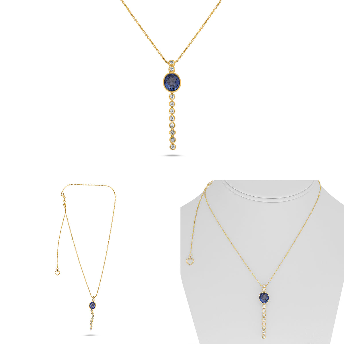 18K Yellow Gold Oval Sapphire Necklace