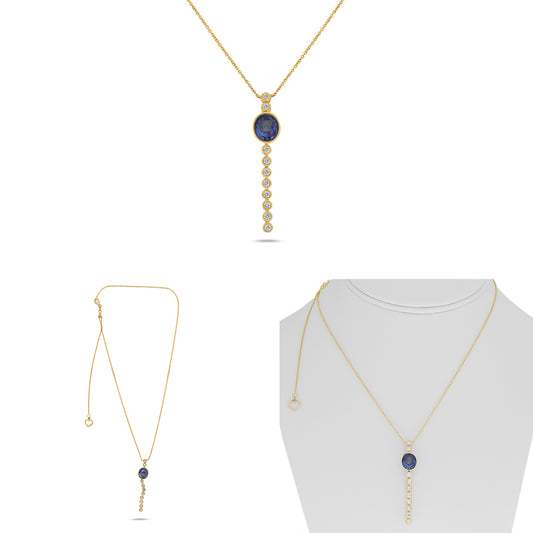 18K Yellow Gold Oval Sapphire Necklace