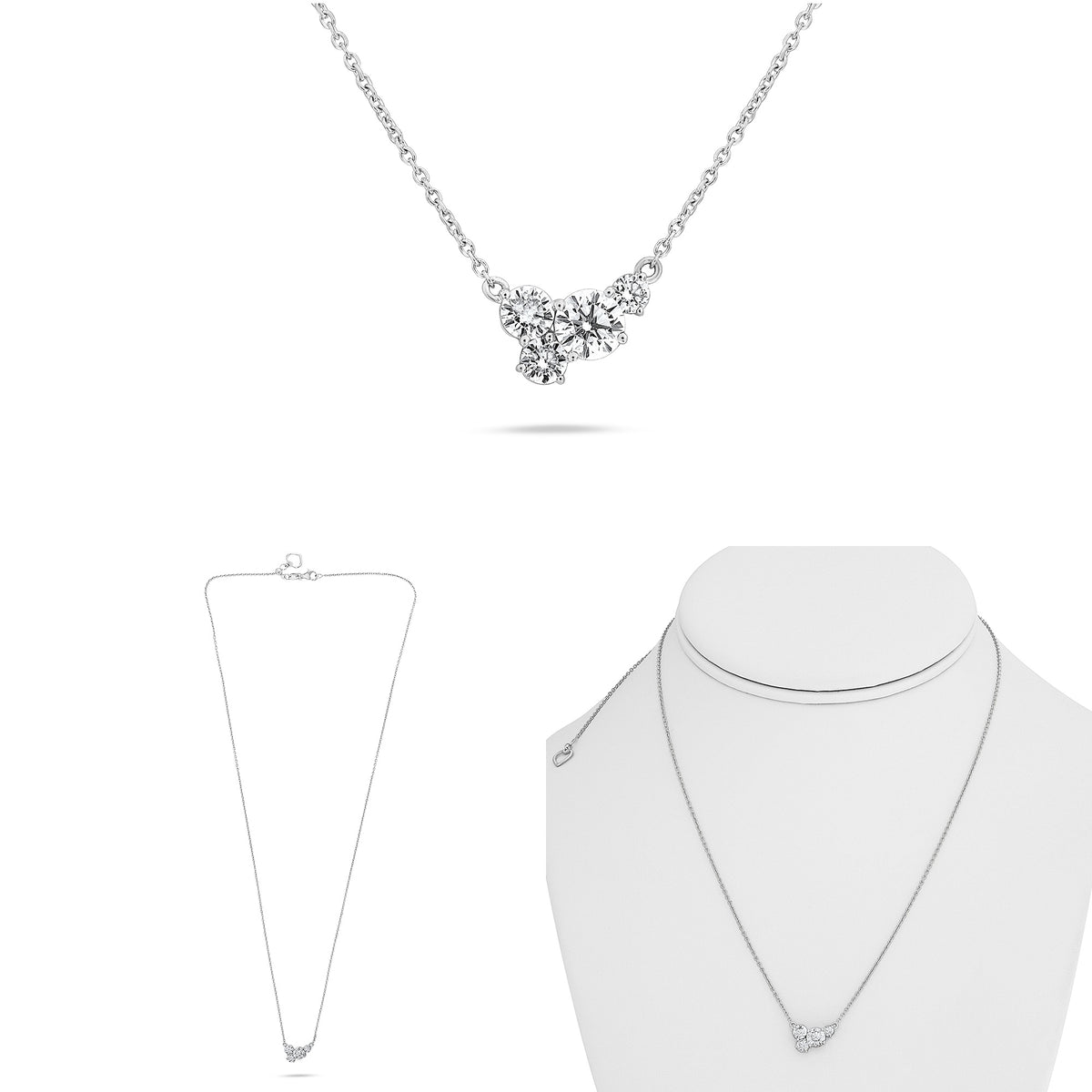 14K White Gold Round Diamond Cluster Necklace