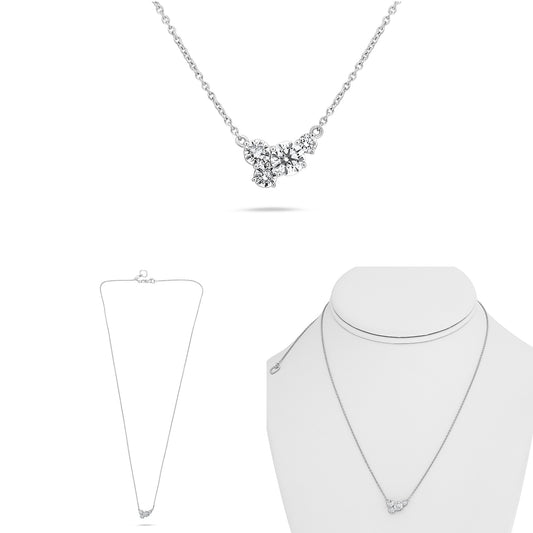 14K White Gold Round Diamond Cluster Necklace