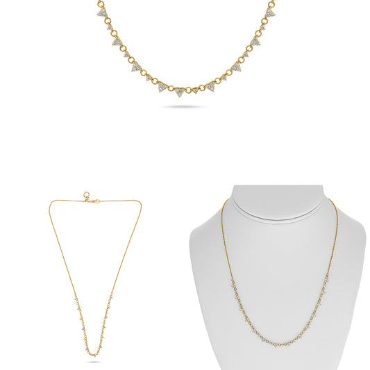 14K Yellow Gold Round Diamond Cluster Necklace