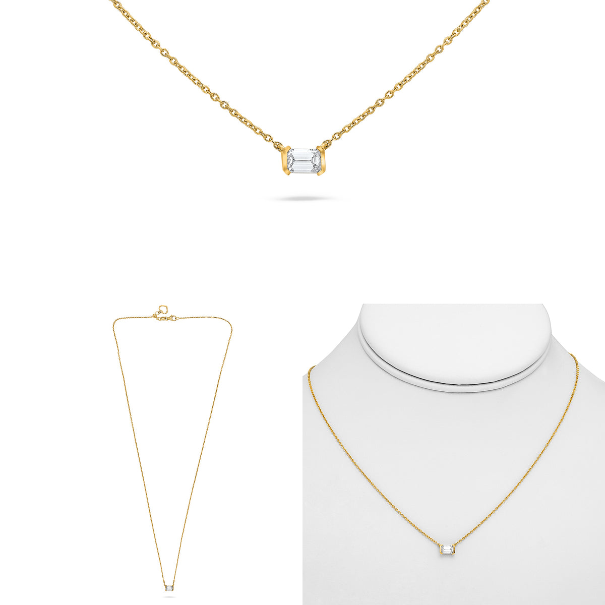14K Yellow Gold Emerald Cut Diamond Necklace