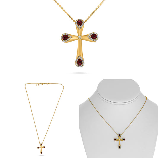 14K Yellow Gold Pear Ruby Necklace