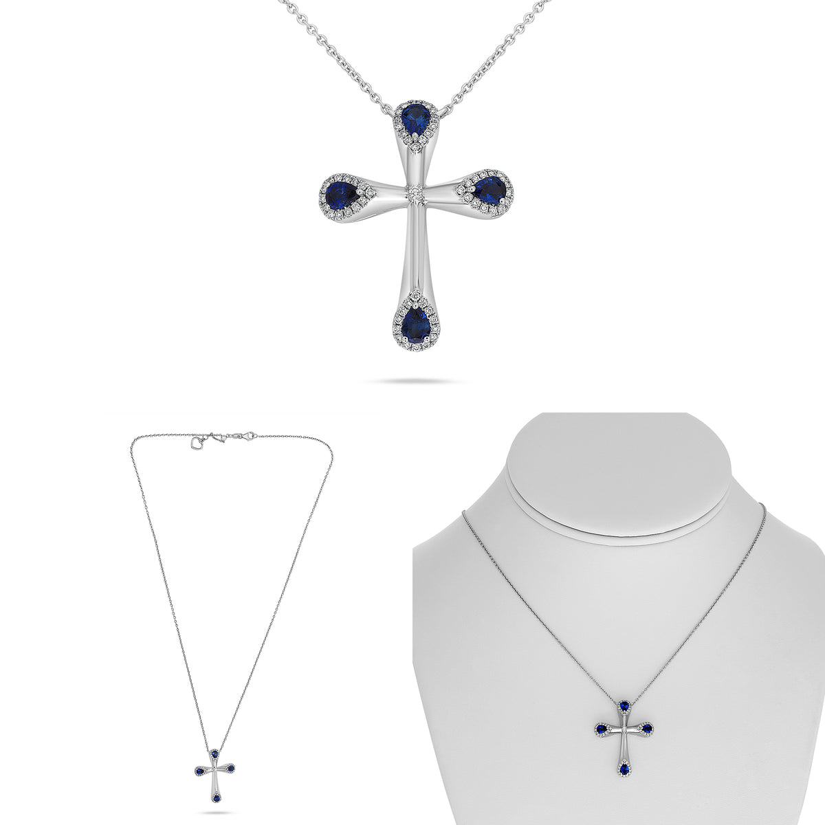 14K White Gold Pear Sapphire Necklace