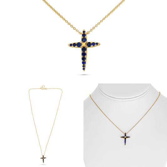 14K Yellow Gold Round Sapphire Necklace
