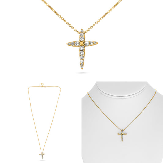 14K Yellow Gold Round Diamond Necklace