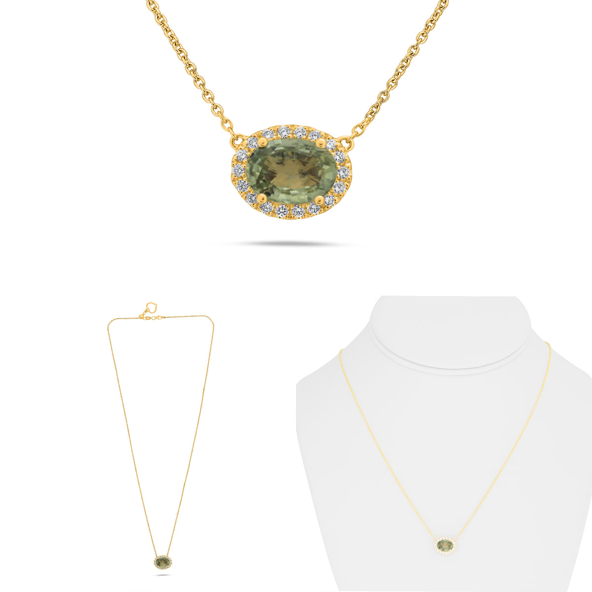 14K Yellow Gold Oval Yellow Sapphire Halo Necklace