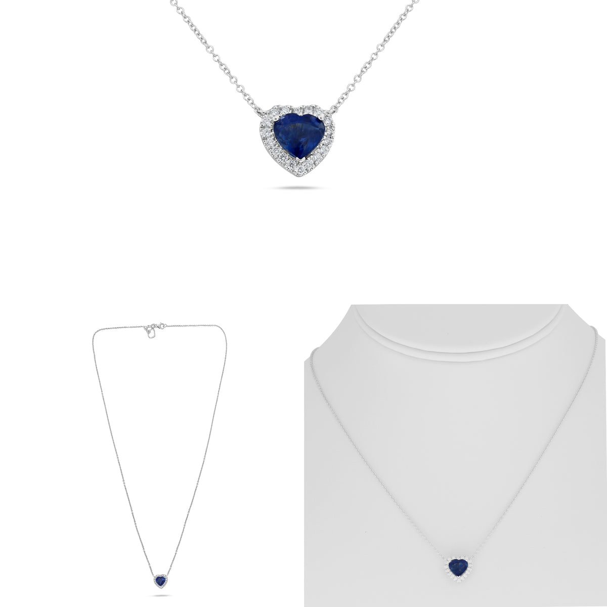 18K White Gold Heart Sapphire Halo Necklace