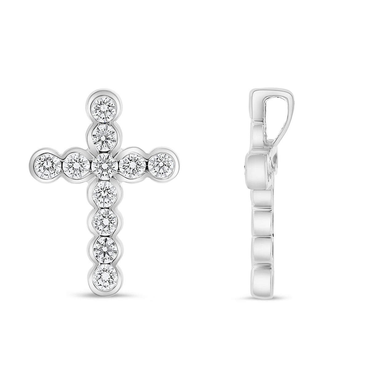 14K White Gold Round Diamond Pendant