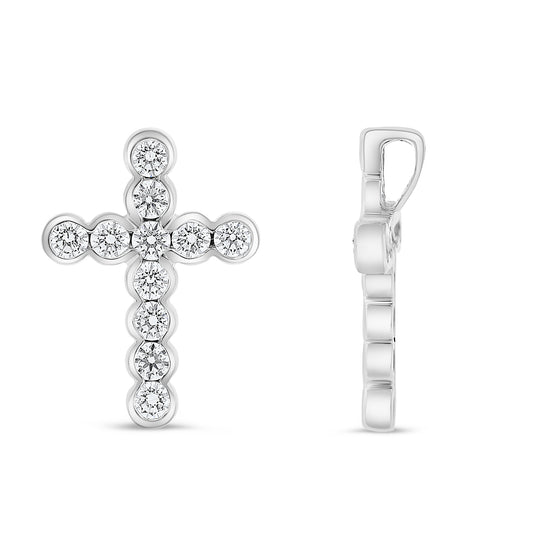 14K White Gold Round Diamond Pendant
