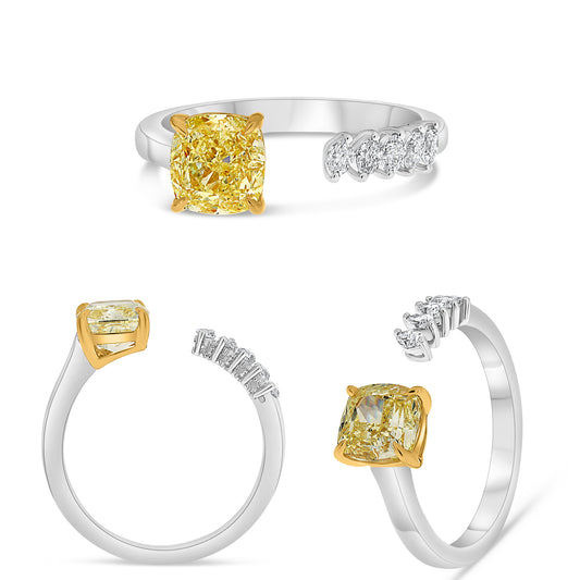 Platinum & 18K Yellow Gold Cushion Fancy Yellow Diamond Ring