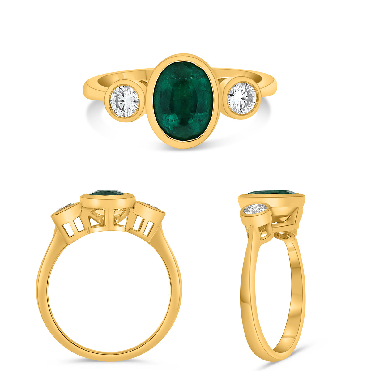 14K Yellow Gold Oval Emerald Ring