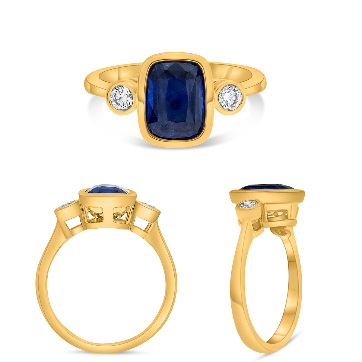 14K Yellow Gold Cushion Sapphire Ring