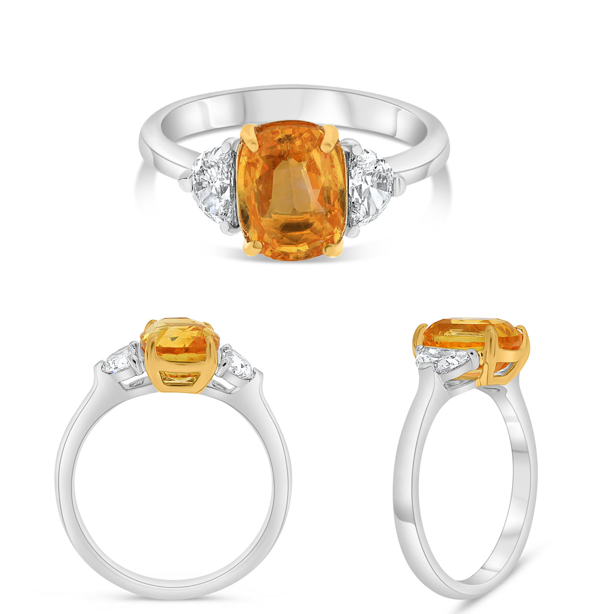Platinum & 18K Gold Cushion Yellow Sapphire Ring