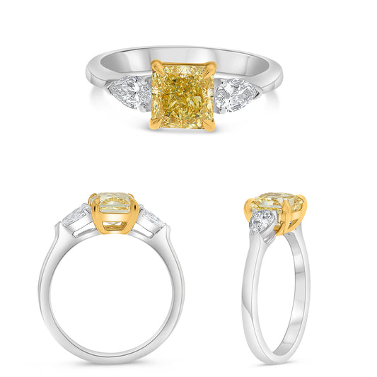 Platinum & 18K Gold Radiant Fancy Yellow Diamond Ring