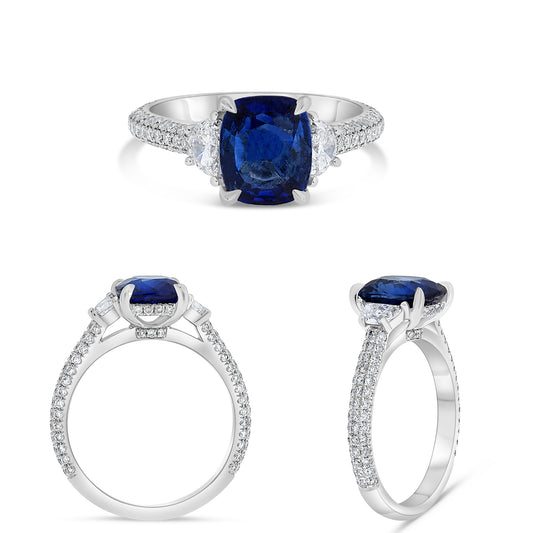Platinum Cushion Sapphire Hidden Halo Ring