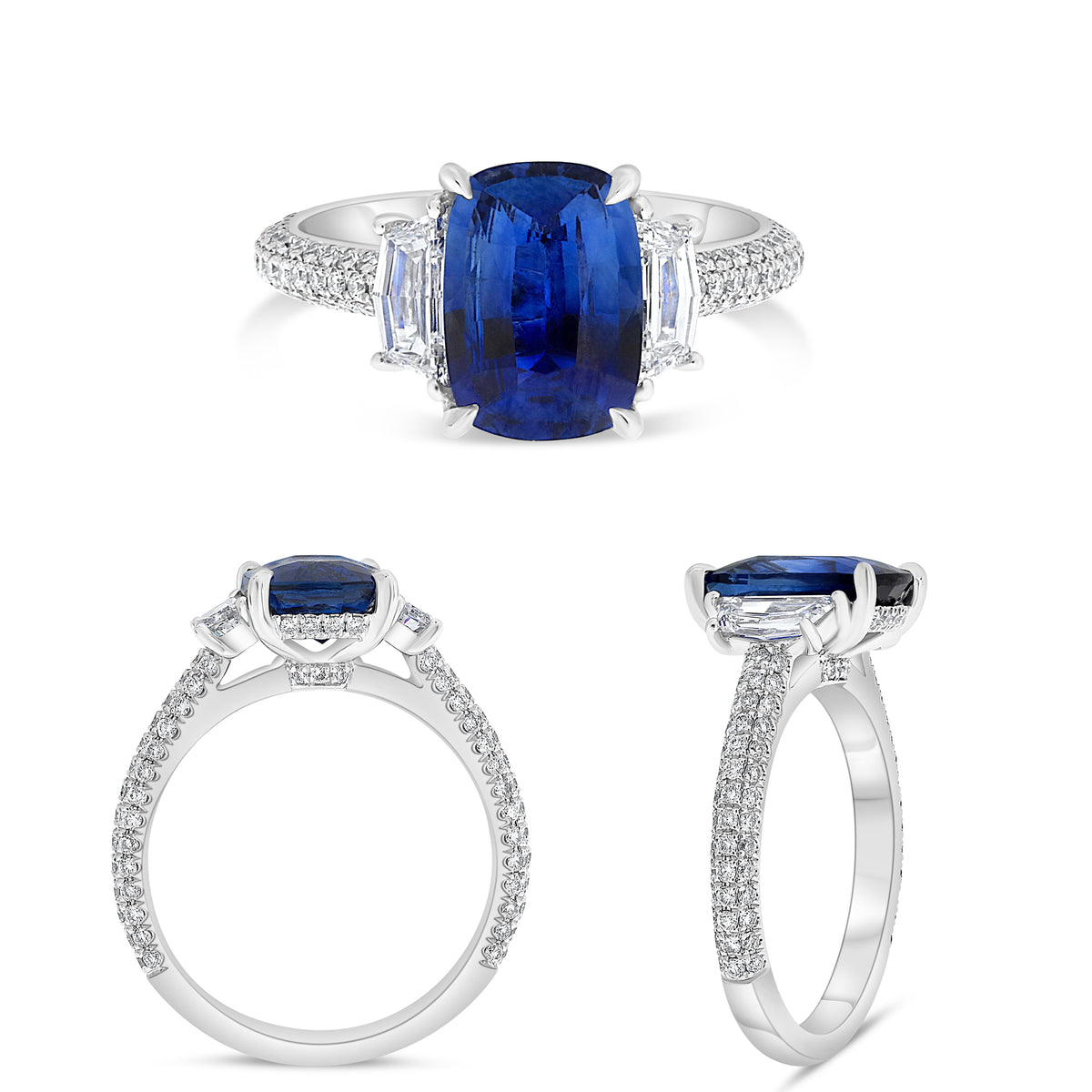 Platinum Cushion Sapphire Hidden Halo Ring